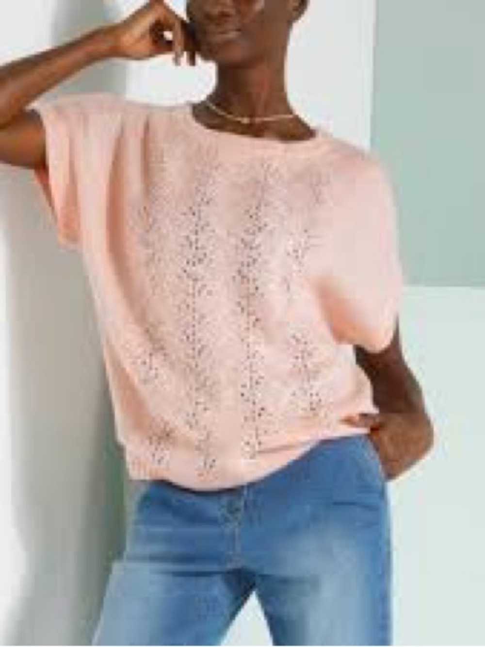 Women's Pink Knit Short-Sleeve Pullover Top Marks & Spencer Size 14